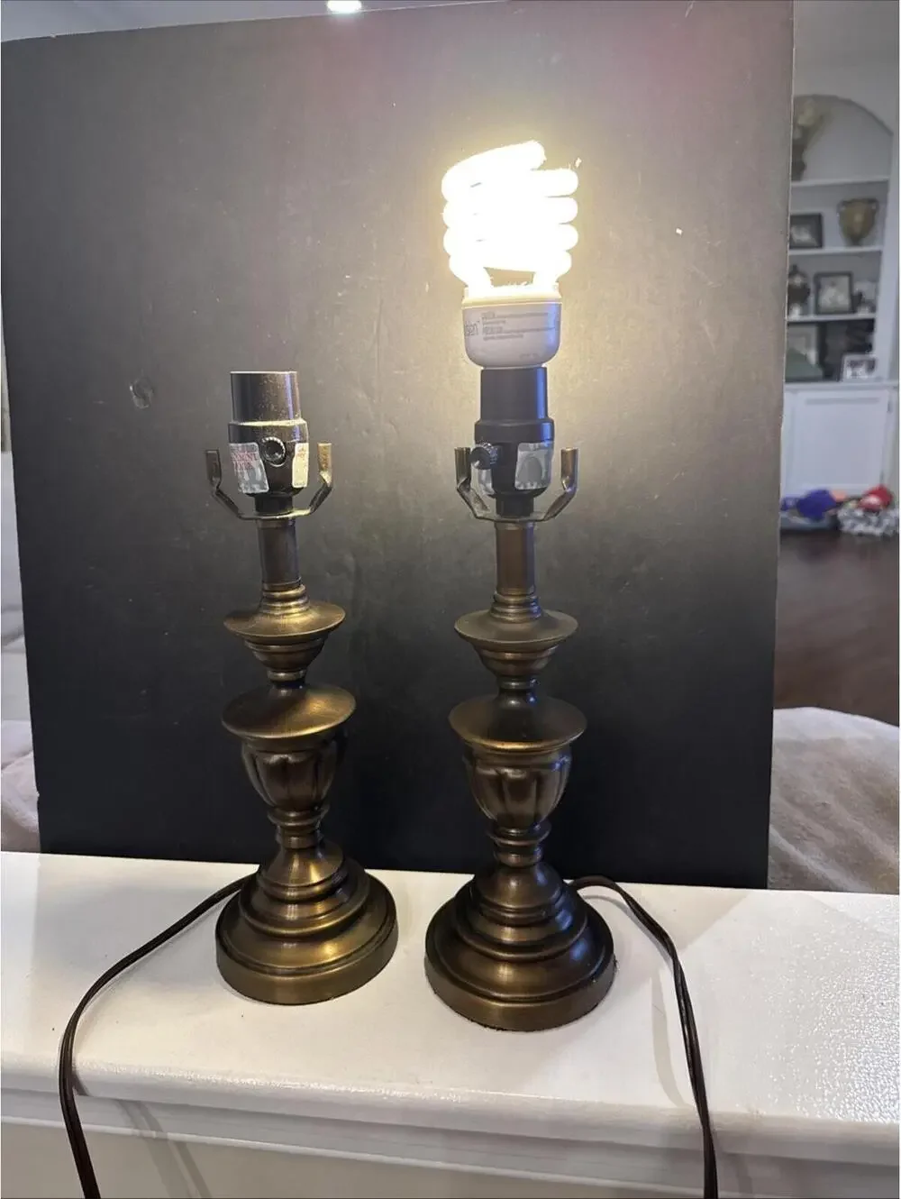 Vintage Pair of Brass Toned Fluted Trophy Shaped Table Lamp 13.25” Without Light
